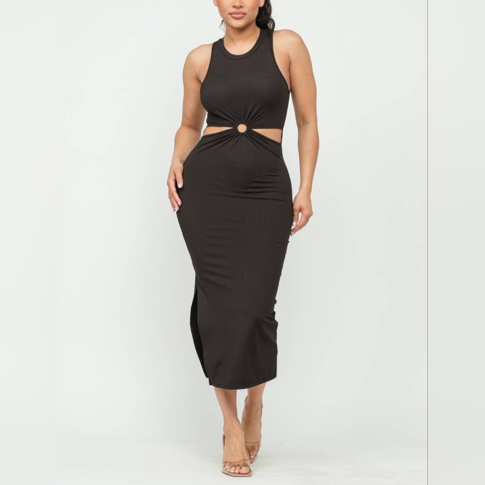 Black Tank Cut-out Side Slit Midi Dress